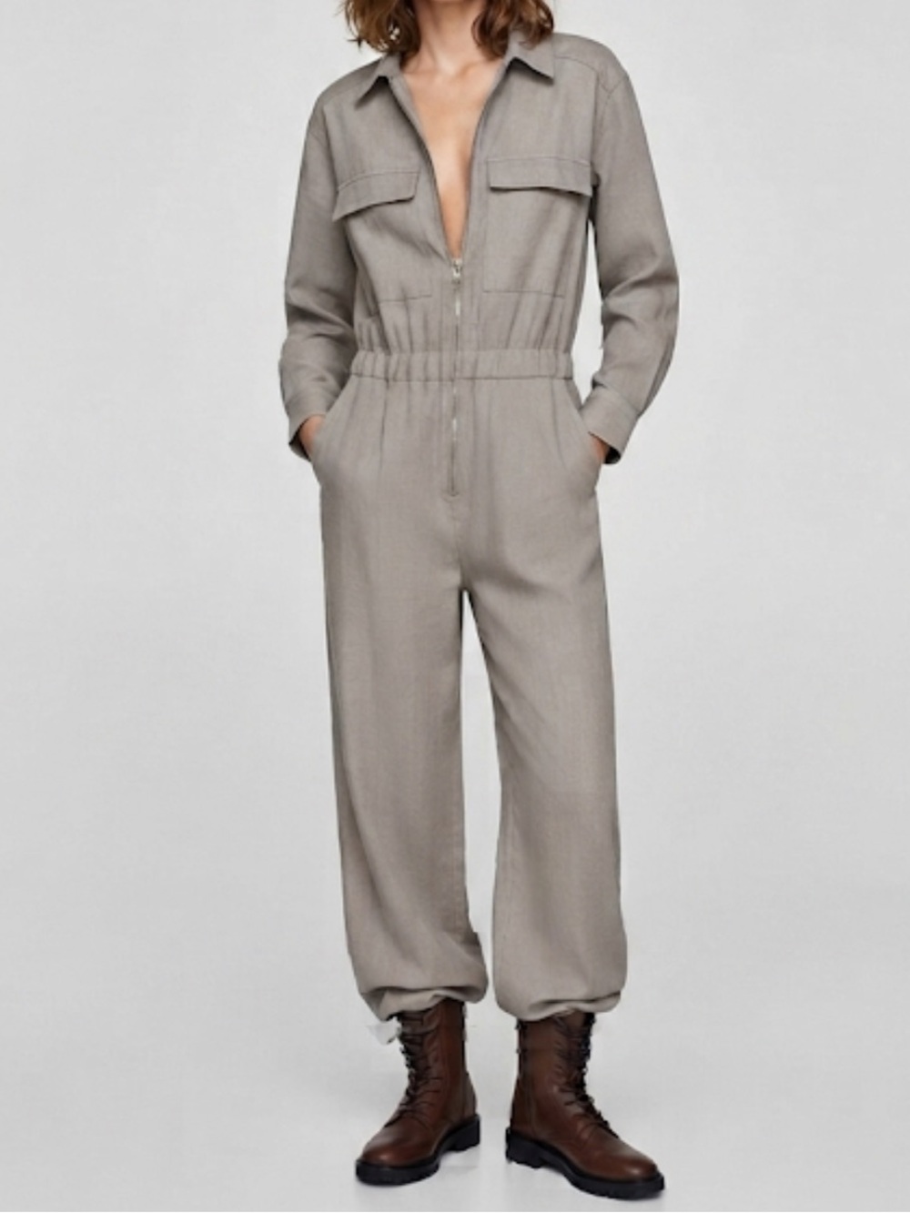 ZARA Studio Canvas Linen Utility Jumpsuit XS BLOGGER FAVORITE